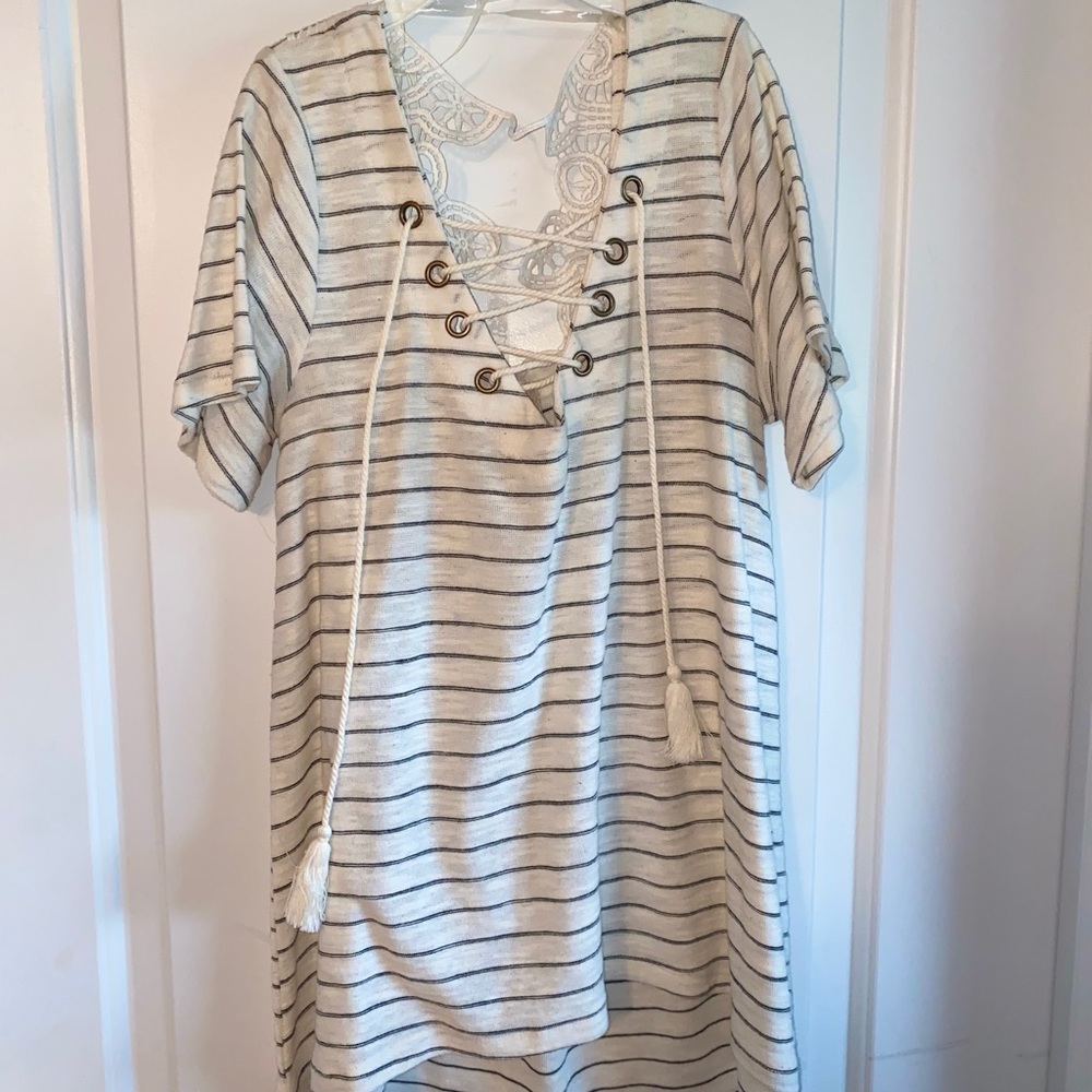 Altar’d State Stripe Criss Cross Lace Long Top